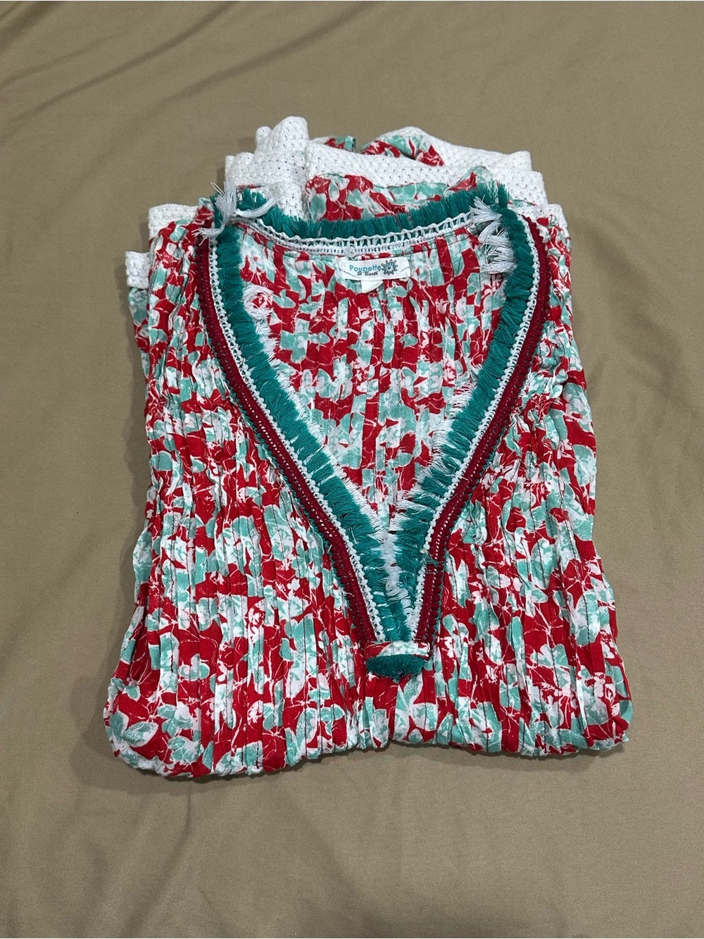 Poupette St. Barth Red & Teal Floral V-Neck Tunic